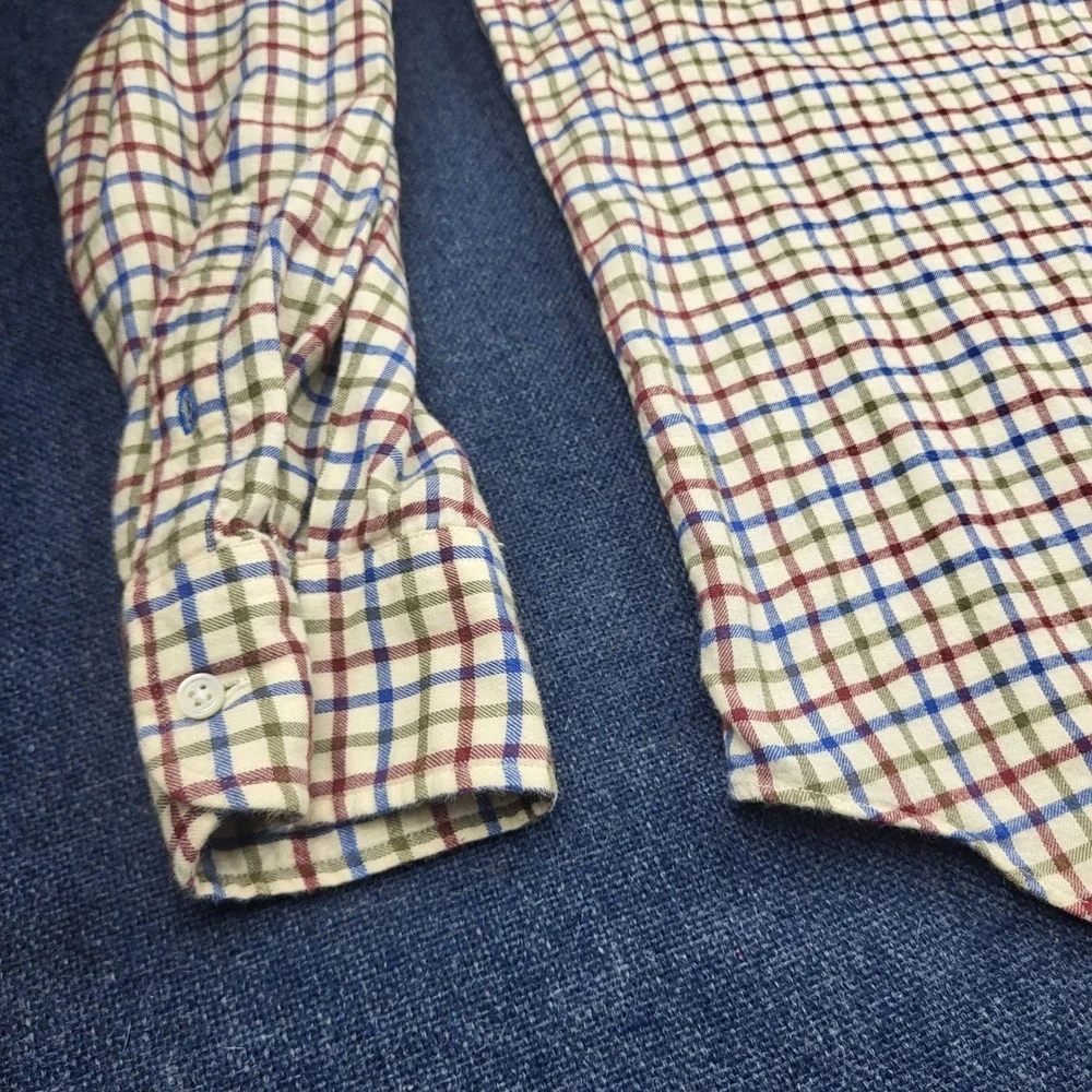 J.McLaughlin Mens Large Tattersall Check Button Down Shirt Blue Green Burgundy L - Picture 3 of 9